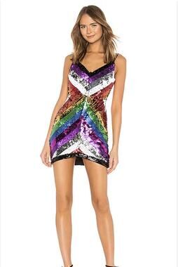 NWT X by NBD Rainbow Sequin Mini Dress M Multicolor Geometric Party Club